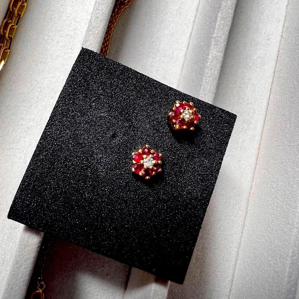 Ruby and diamond earring set